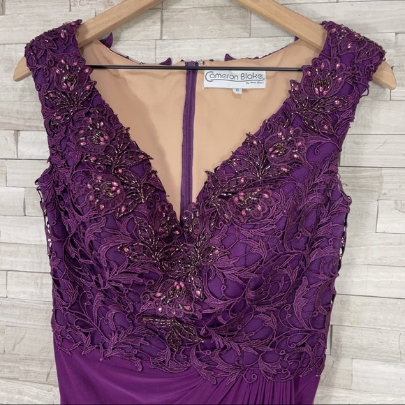 Cameron Blake by Mon Cheri Size 6 Elegant Formal Lace-Beaded Bodice EUC Plum - Picture 10 of 14